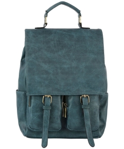Fashion Faux Buckle Flap Backpack GLM-0116 DARK BLUE
